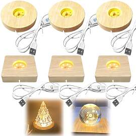 6 Stück LED Holzsockel, 3 Rund + 3 Rechteck