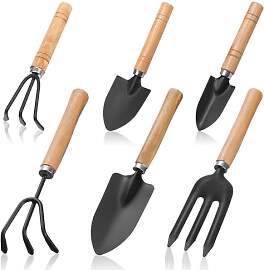 6 Stück Mini Gartenwerkzeug Set, Holzgriff Eisen
