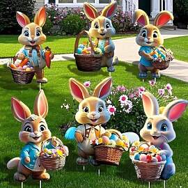 6 Stück Osterhasen Gartenstecker, 2D Ostern