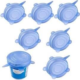 6 Stück Silicone Deckel Joghurtbecher, Blaue