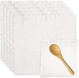 6 Stück Stoffservietten Beige mit Fransen, 42 x