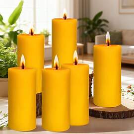 6 Stück Stumpenkerzen, Stumpenkerzen Gelb Höhe