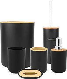 6-Teiliges Badezimmer Accessoires Set aus Bambus