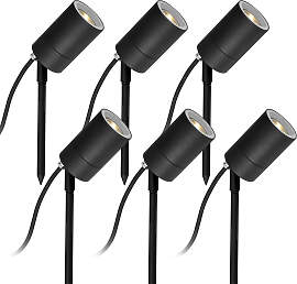 6x LED Pin Gartenspot Schwarz mit Lichtsensor LED