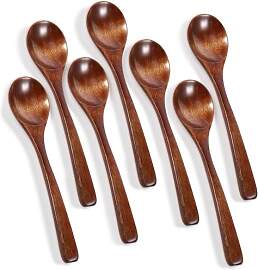 7 Stück Holzlöffel, Langstieliger Holzlöffel,