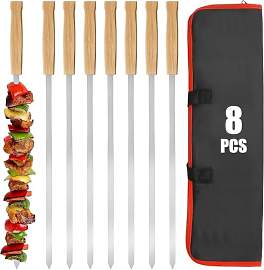 8 Stück Flache Grillspieße Edelstahl 42cm Extra