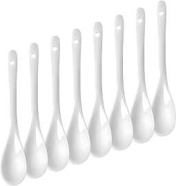 8 Stück Porzellan Eierlöffel in Weiß, 13 cm