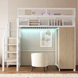 90×200cm robustes Hochbett aus Metall mit