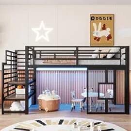 90×200cm Robustes Metall-Hochbett mit