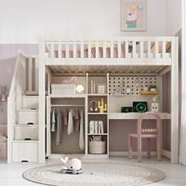90x200cm großes weißes Hochbett für Kinder mit