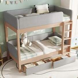 90x200cm Holz-Etagenbett für Kinder, Babybett mit 