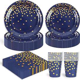 96 Stück Geburtstag Party Geschirr Set, Blau Gold 