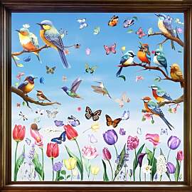 9 Blätter Fensterbilder Sommer Vögel