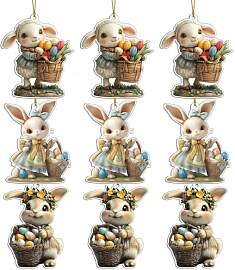 9 Stück Acryl Anhänger Ostern Hase Ornamente