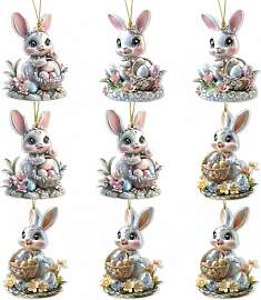 9 Stück Acryl Anhänger Ostern Hase Ornamente