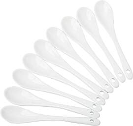 9 Stück Eierlöffel aus weißem Porzellan,