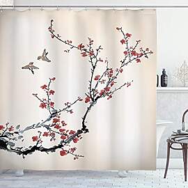 ABAKUHAUS Blumen Duschvorhang, Art-Kunst-Vögel,