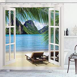 ABAKUHAUS Strand Duschvorhang, Palmen und Meer