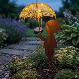 abc HOME Solar Gartenstecker Junge mit Regenschirm 
