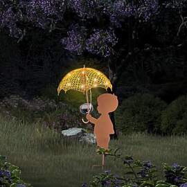 abc HOME Solar Gartenstecker Junge mit Regenschirm 