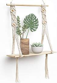 Afuly Wandregal Holz Regal Boho Deko Wand Makramee 
