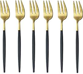 Aggert 6-teiliges Dessertgabel-Set, Schwarz/Gold,