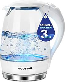 Aigostar Glas Elektrischer Wasserkocher Weiß 1,7