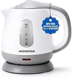 Aigostar Wasserkocher Klein 1 Liter Weiß Grau -