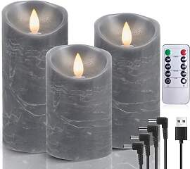 AiiBowy LED Kerzen Aufladbar Echtwachs 3er-Set mit 