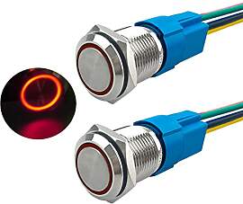 Aiqeer 2 Stück 16 mm Momentan Druckschalter, 12V