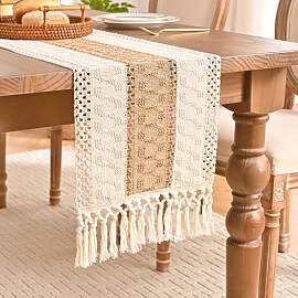 Aisybaklyn Tischläufer Braun Boho Deko Makramee