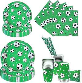 Aitsite 100 Stück Fußball Partygeschirr Set für 