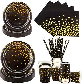 Aitsite 100 Stück Pappteller Set, Schwarz Gold