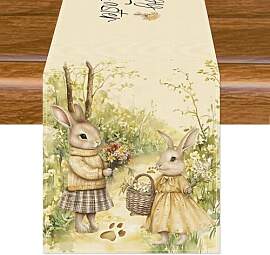 Aitsite Tischläufer Ostern, Kaninchen Tischdecke