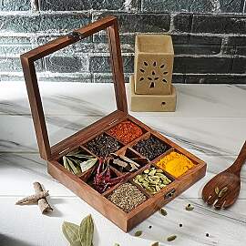 Ajuny Gewürzbox aus Holz, 8x8 zoll –