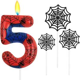 Alaoo Spinnennetzkerzen Zahlen 5, Spinne Thema