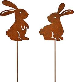 ALEMIN 2er Edelrost Oster Hase Gartenstecker Deko