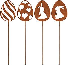 ALEMIN 4er Edelrost Oster Eier Gartenstecker Deko