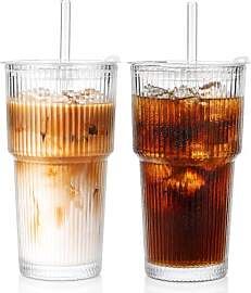 ALINK 2 Stück 600ml Gerippte Glasbecher mit