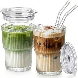 ALINK 2 Stück Kleine 400ml Gerippte Glasbecher