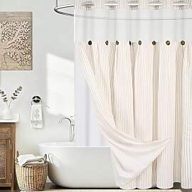 Alishomtll Duschvorhang 180x185cm, Beige Weiß