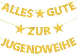 Alles Gute zur Jugendweihe Girlande, Glitzer Gold