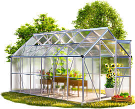 Alu Gewächshaus 380x190x195cm 4 Dachfenster