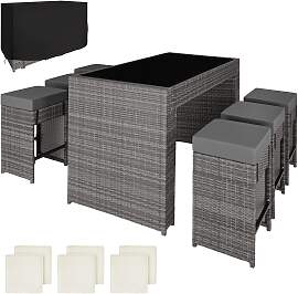 Aluminium Rattan Barset Ibiza 6+1 mit Schutzhülle 