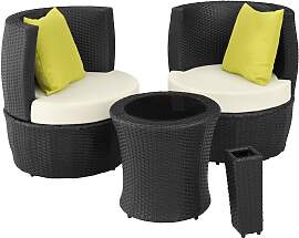 Aluminium Rattan Sitzgruppe Nizza 2+1+1 - schwarz