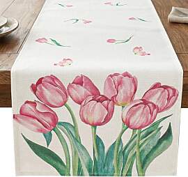 Amabro Rosa Blumen Tulpen Frühling Tischläufer,