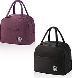 AMONENZ 2 Stück Lunchtasche, Schwarz und Lila