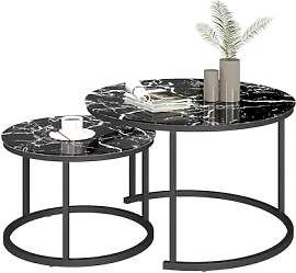 Amveya Couchtisch Rund Schwarz 2er Set,