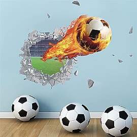 ANHUIB 3D Fussball Wandtattoo,Durchbruch Fussball