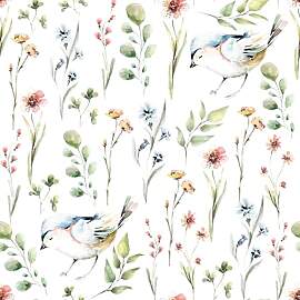 ANHUIB Blumen Vögel Tapete Blätter Aquarell